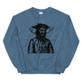Dark Blue sweatshirt with a black image of "Blackbeard the Pirate" this was published in Defoe, Daniel; Johnson, Charles (1736 - although Angus Konstam says the image is circa 1726)