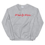 Ash unisex sweatshirt with phrase "Wind & Waves" written horizontally in red IM Fell font .