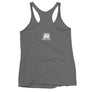 Grey racerback tank top with Jack Rackham pirate flag represented as a white skull above two crossed swords, which contributed to the popularization of pirates worldwide.