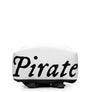 White Minimalist Backpack with quote from Mark Twain written in black IM fell font on three horizontal rows stating,"Now and then we had a hope that if we lived and were good, God would permit us to be pirates."