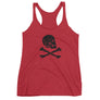 Red racerback tank top with Henry Every pirate flag which depicts a black skull in profile wearing a kerchief and an earring, above a saltire of two black crossed bone