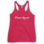 Hot Pink racerback tank top with "Pirate Queen" written on one horizontal row in white IM Fell font.