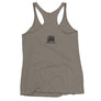 Grey racerback tank top with black Jack Rackham pirate flag represented as a black skull above two black crossed swords, which contributed to the popularization of pirates worldwide