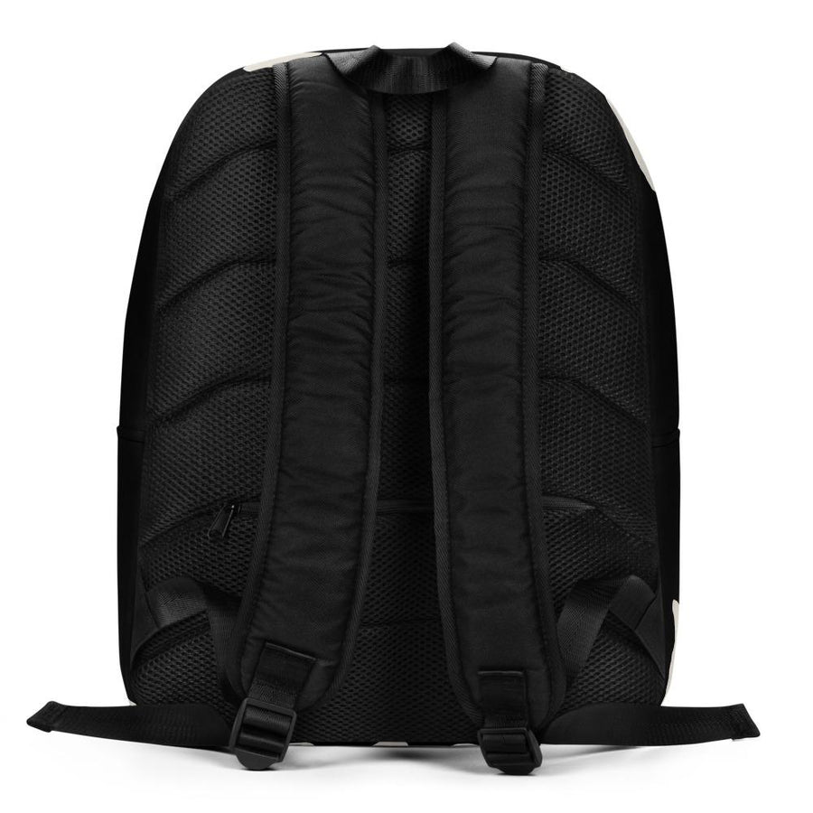 Black minimalist backpack with wording "Salty" written on one horizontal row in IM Fell font on the front. Lettering is in White.