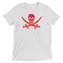 Ash short sleeve t-shirt with Jack Rackham pirate flag represented as a red skull above two red crossed swords, which contributed to the popularization of pirates worldwide.