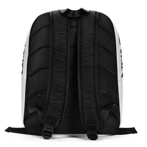 White Minimalist Backpack with quote from Mark Twain written in black IM fell font on three horizontal rows stating,"Now and then we had a hope that if we lived and were good, God would permit us to be pirates."