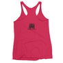 Hot Pink racerback tank top with Henry Every pirate flag which depicts a black skull in profile wearing a kerchief and an earring, above a saltire of two black crossed bone