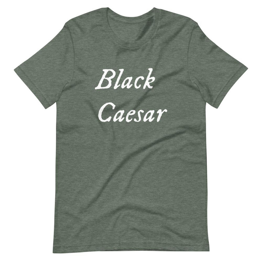 Grey unisex t-shirt with "Black Caesar" written in White, on two horizontal lines across the front. Black Caesar (died 1718) was a legendary 18th-century African pirate. The legends say that for nearly a decade, he raided shipping from the Florida Keys and later served as one of Captain Blackbeard's, a.k.a. Edward Teach's, crewmen aboard the Queen Anne's Revenge