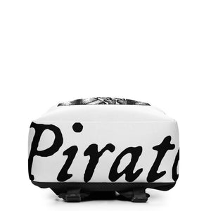 White Minimalist Backpack with a black centered image of "Blackbeard the Pirate" this was published in Defoe, Daniel; Johnson, Charles (1736 - although Angus Konstam says the image is circa 1726)