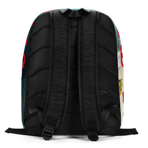 Minimalist Backpack with all over image of shore line in Outer Banks, North Carolina with word "Pirates" written in center in red IM Fell font.