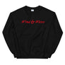 Black unisex sweatshirt with phrase "Wind & Waves" written horizontally in red IM Fell font .